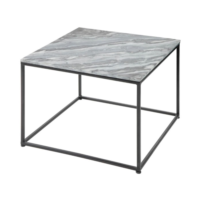 Produktbeschreibung   Couchtisch VORTEX 50 cm aus poliertem grauem Marmor mit schwarzer Metallstruktur