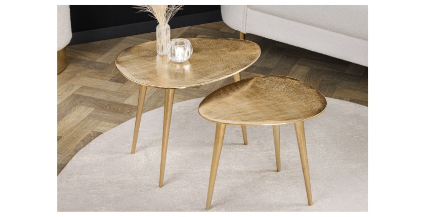 Tables basses gigognes VORTEX dorées vues de haut