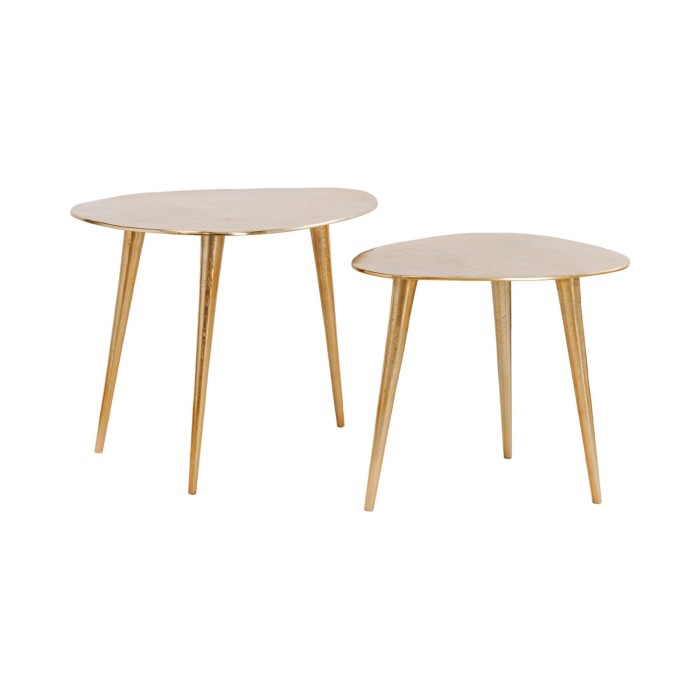 Niedrige VORTEX Beistelltische in Gold aus Aluminium – 2er Set asymmetrischer Designertische