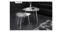 Tables basses gigognes argentées VORTEX vues de face