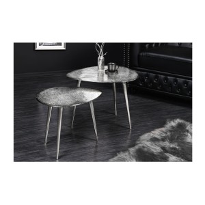 Tables basses gigognes argentées VORTEX vues de face
