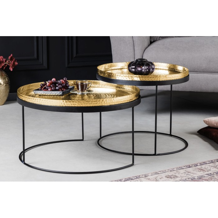 Tables basses gigognes avec plateaux amovibles VORTEX vues de face