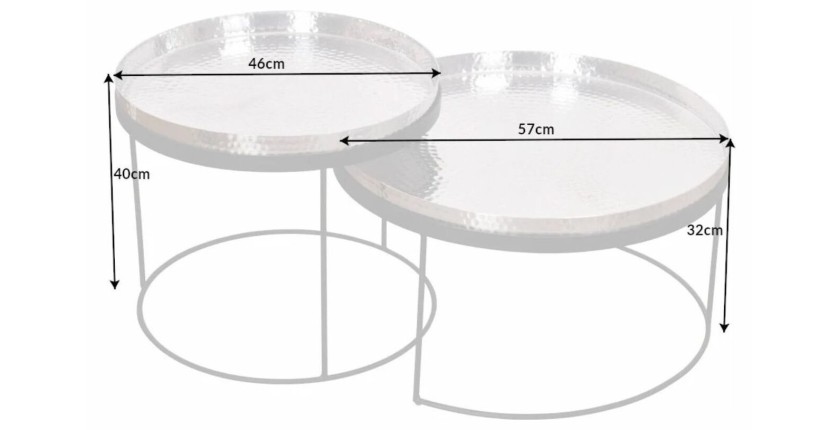 Tables basses gigognes avec plateaux amovibles VORTEX dimensions