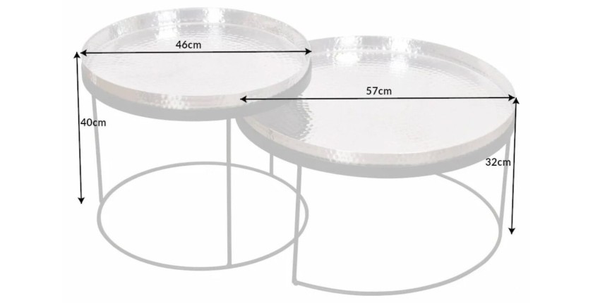 Tables basses gigognes avec plateaux amovibles VORTEX dimensions