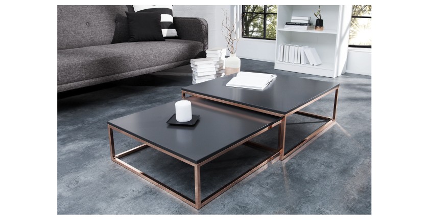 Tables basses gigognes grises anthracites et roses VORTEX mises en situation