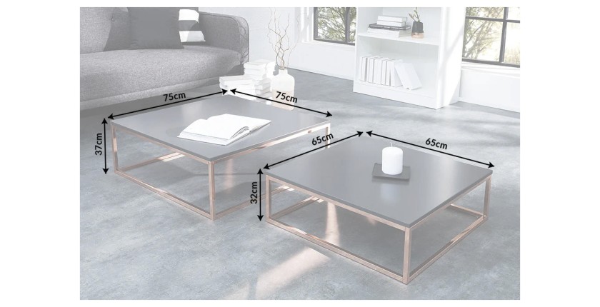Tables basses gigognes grises anthracites et roses VORTEX dimensions