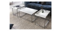 Tables basses gigognes blanches mat VORTEX avec tables éloignées