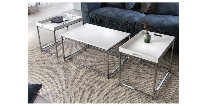 Tables basses gigognes blanches mat VORTEX avec tables éloignées