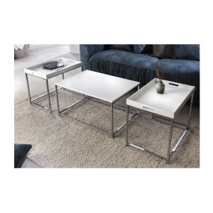 Tables basses gigognes blanches mat VORTEX avec tables éloignées