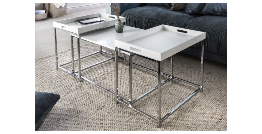 Tables basses gigognes blanches mat VORTEX mises en situation