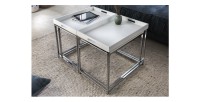 Tables basses gigognes blanches mat VORTEX avec table centrale sous les deux autres