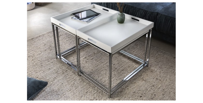 Tables basses gigognes blanches mat VORTEX avec table centrale sous les deux autres