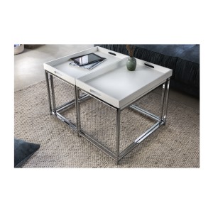 Tables basses gigognes blanches mat VORTEX avec table centrale sous les deux autres