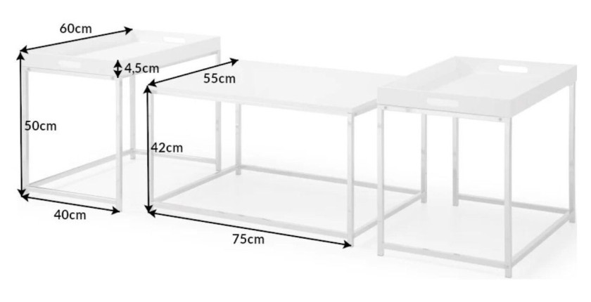 Tables basses gigognes blanches mat VORTEX dimensions