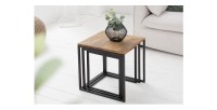 Tables basses gigognes VORTEX avec plateaux en bois rassemblées en un bloc