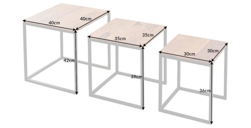 Tables basses gigognes VORTEX avec plateaux en bois dimensions