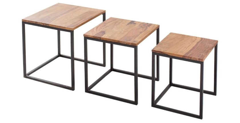 Tables basses gigognes VORTEX avec plateaux en bois