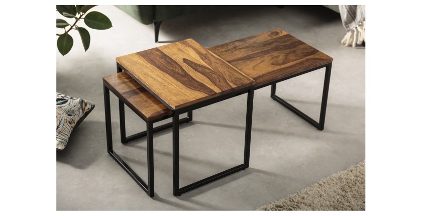 Tables basses gigognes empilables en bois VORTEX mises en situation