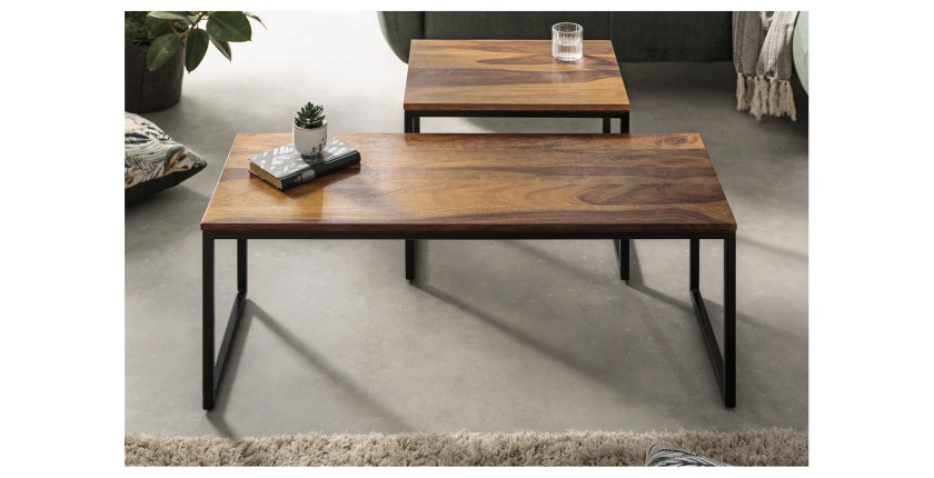 Tables basses gigognes empilables en bois VORTEX placés différemment
