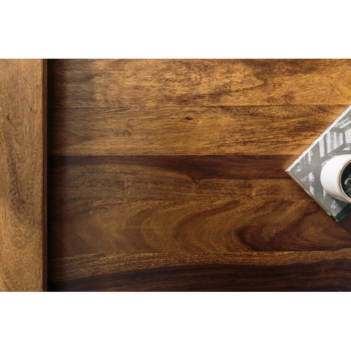 Stapelbare Couchtische VORTEX aus massivem Sheeshamholz und schwarzem Metall – 2er-Set im Industriedesign