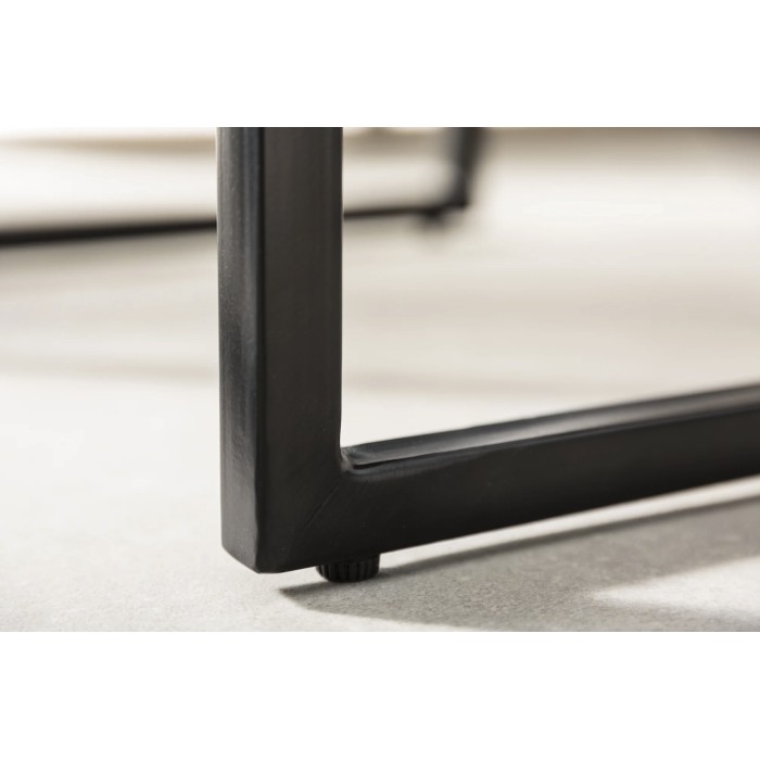 Stapelbare Couchtische VORTEX aus massivem Sheeshamholz und schwarzem Metall – 2er-Set im Industriedesign