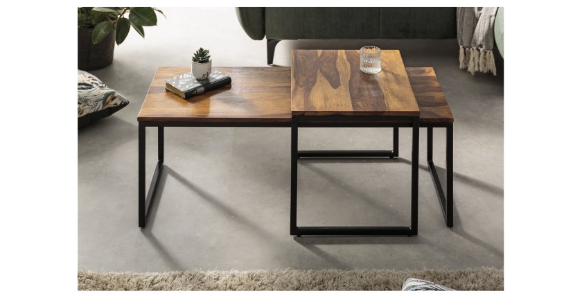 Tables basses gigognes empilables en bois VORTEX vues de face