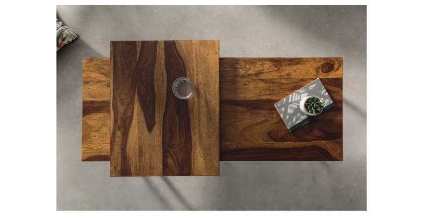 Tables basses gigognes empilables en bois VORTEX vues de haut