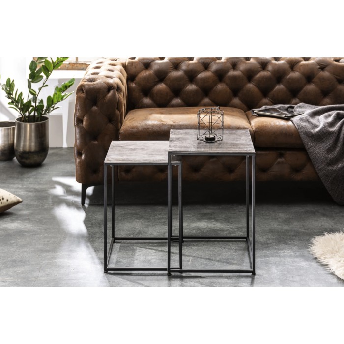 Nested lage tafels VORTEX getextureerd grijs aluminium en zwart metaal - set van 2 vierkante moderne design tafels