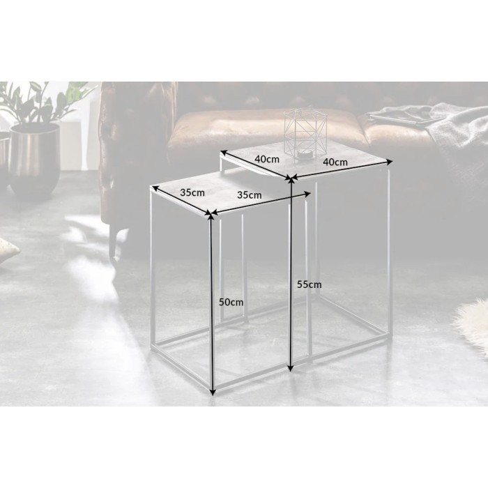 Nested lage tafels VORTEX getextureerd grijs aluminium en zwart metaal - set van 2 vierkante moderne design tafels