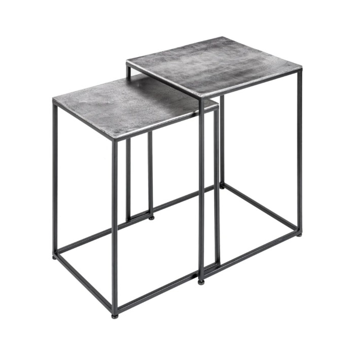 Nested lage tafels VORTEX getextureerd grijs aluminium en zwart metaal - set van 2 vierkante moderne design tafels