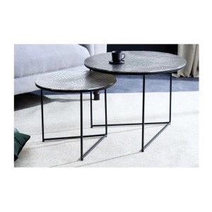 Tables basses gigognes grises écaillées VORTEX vues de face