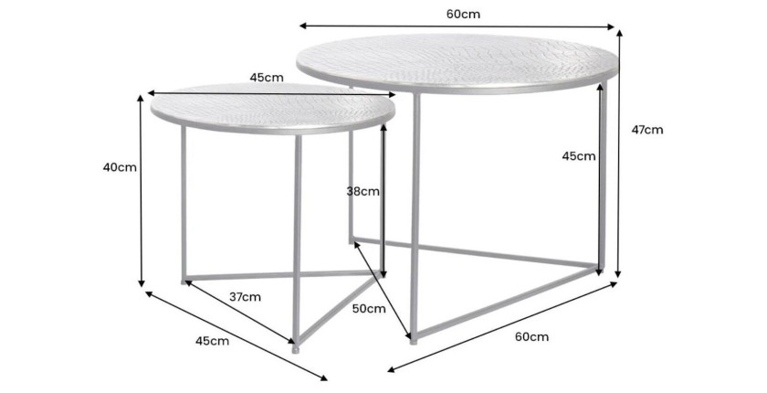 Tables basses gigognes grises écaillées VORTEX dimensions