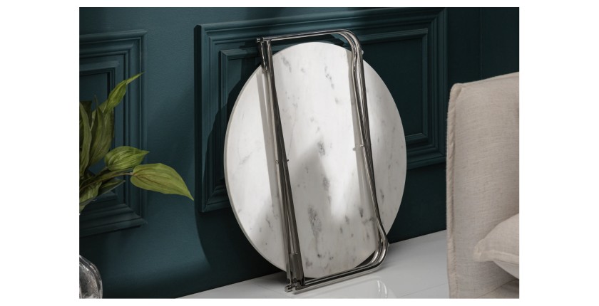 Zoom sur la table basse VINTORA blanche pliée