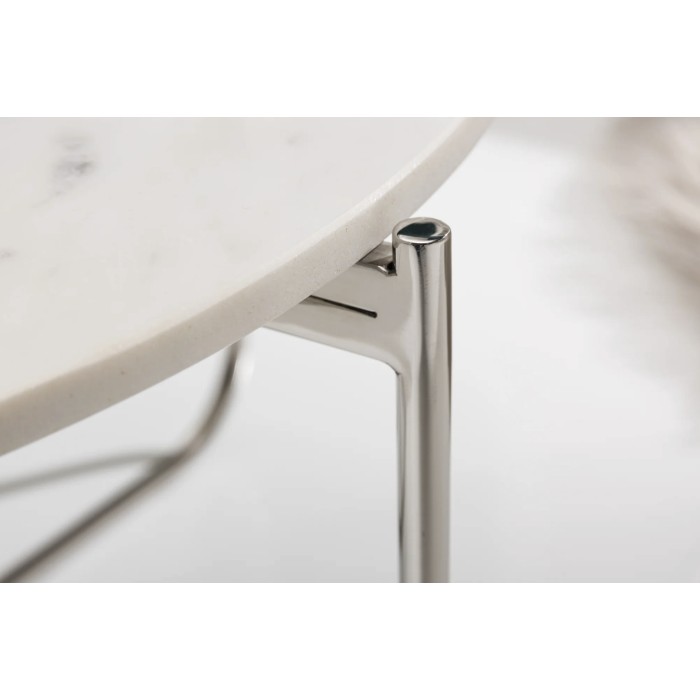 Ronde salontafel VINTORA wit marmer en zilver metaal - elegante moderne opvouwbare tafel