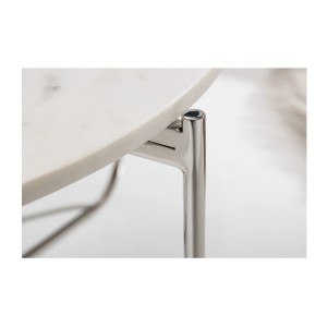 Zoom sur la tranche du plateau de la table basse VINTORA blanche