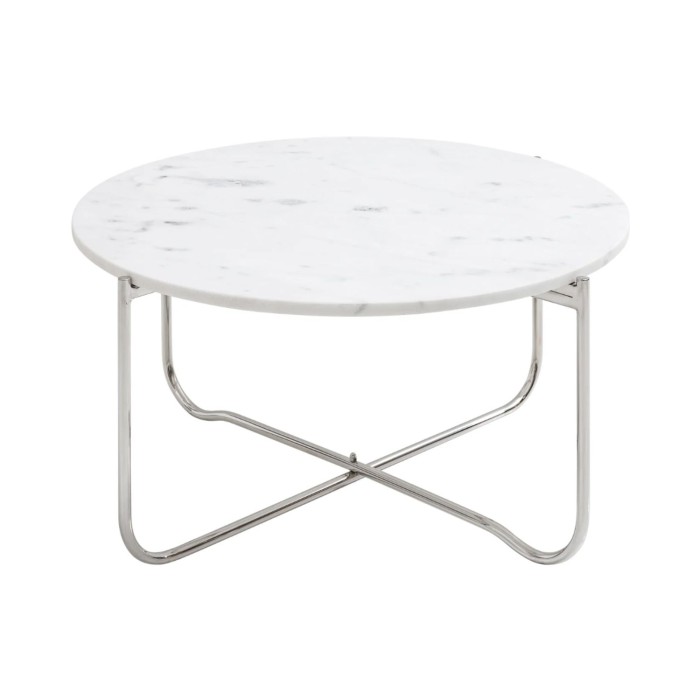 Ronde salontafel VINTORA wit marmer en zilver metaal - elegante moderne opvouwbare tafel