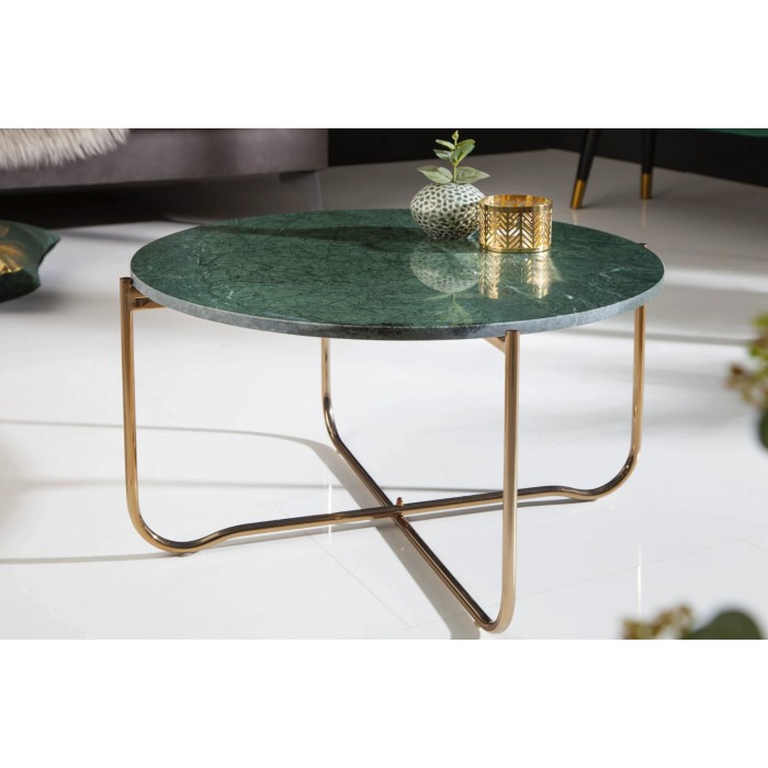 Ronde salontafel VINTORA groen marmer en goud metaal - chic modern design tafel