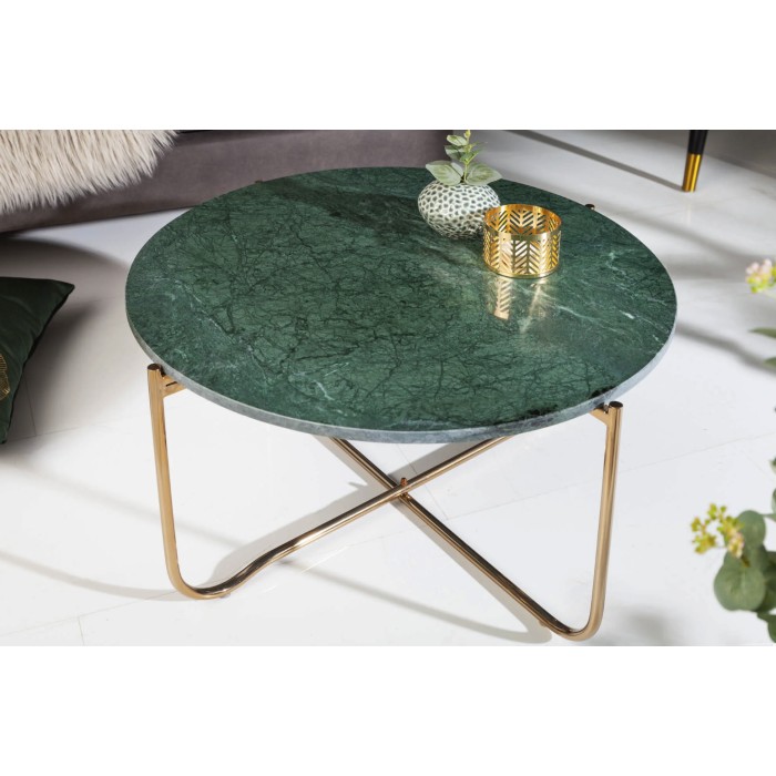 Ronde salontafel VINTORA groen marmer en goud metaal - chic modern design tafel