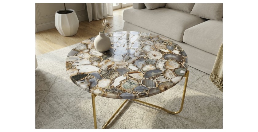 Table basse VINTORA en agate vue de haut rapprochée