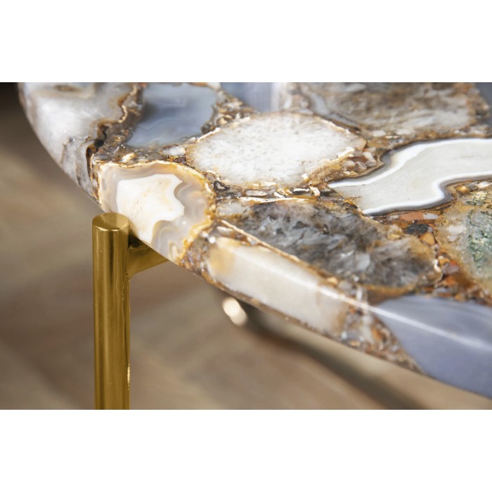 Ronde salontafel VINTORA met gekleurde agaat en goudkleurig metaal – hoogwaardige moderne design tafel