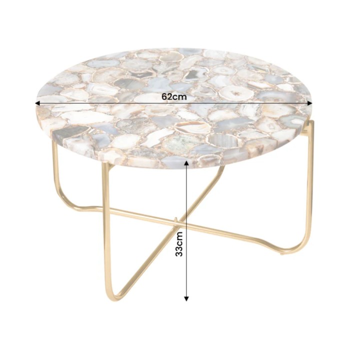 Ronde salontafel VINTORA met gekleurde agaat en goudkleurig metaal – hoogwaardige moderne design tafel
