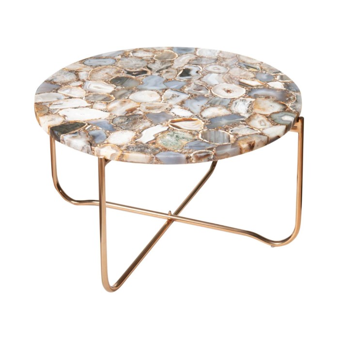 Ronde salontafel VINTORA met gekleurde agaat en goudkleurig metaal – hoogwaardige moderne design tafel