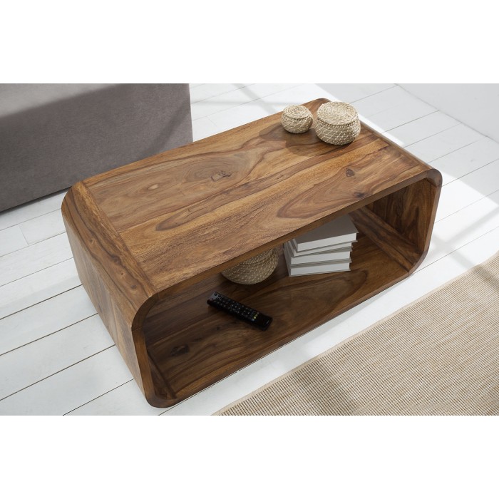 Lage tafel CURVENA massief Sheesham hout - design tafel met vak in natuurlijke chique stijl