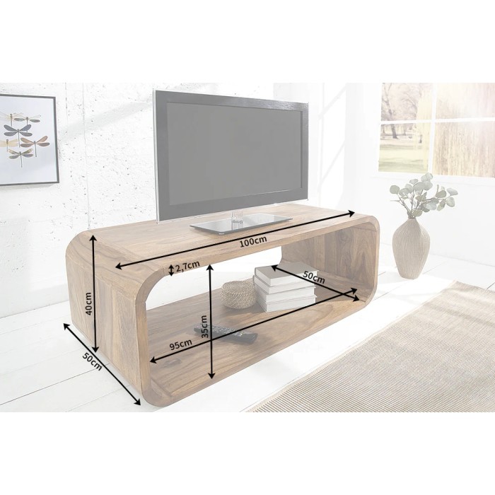 Lage tafel CURVENA massief Sheesham hout - design tafel met vak in natuurlijke chique stijl