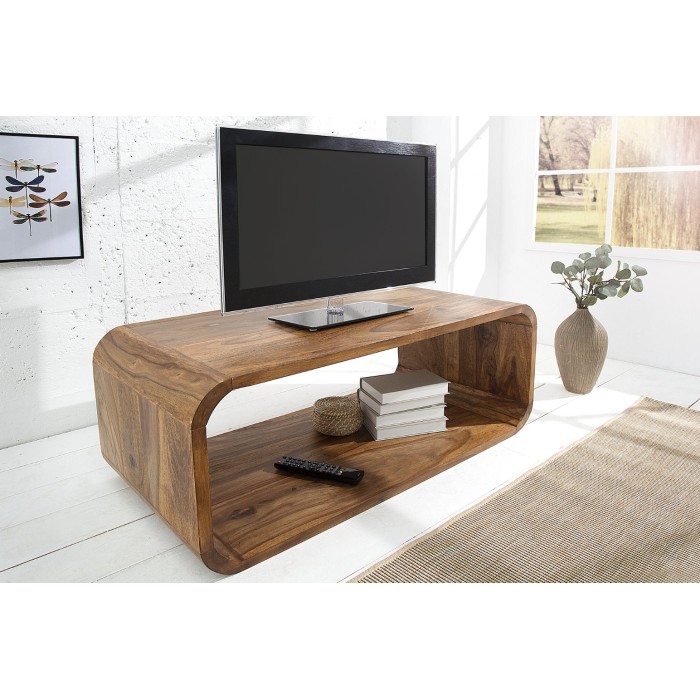 Lage tafel CURVENA massief Sheesham hout - design tafel met vak in natuurlijke chique stijl