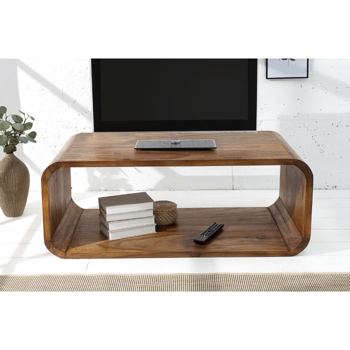 Lage tafel CURVENA massief Sheesham hout - design tafel met vak in natuurlijke chique stijl