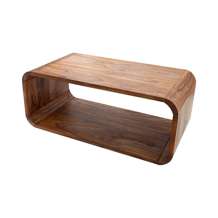 Lage tafel CURVENA massief Sheesham hout - design tafel met vak in natuurlijke chique stijl