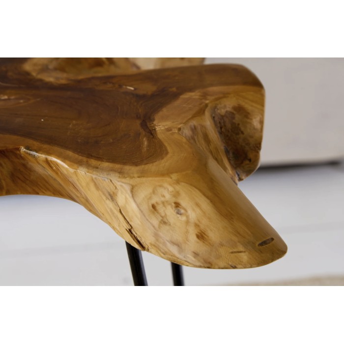 Salontafel RIVET massief teakhout organische vorm en zwart metaal - uniek industrieel design