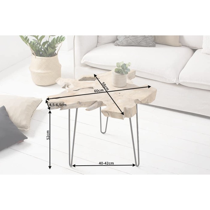 Salontafel RIVET massief teakhout organische vorm en zwart metaal - uniek industrieel design