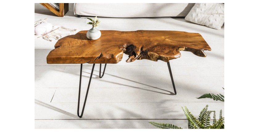 Table basse RIVET en bois de Teck 100cm mise en situation